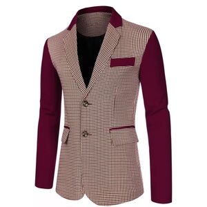 Men's Plaid Pattern Blazer Slim Fit Casual Sports Coat